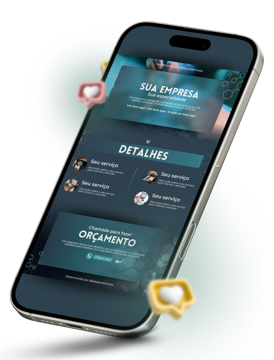 Mostrar um modelo de link na bio personalizado feito para um loja de manutenção de celulares e computadores utilizar no Instagram profissional.
