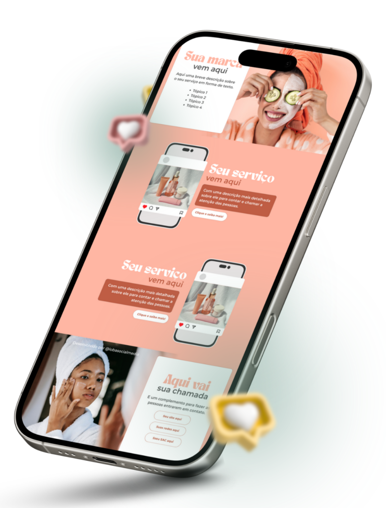 Mostrar um modelo de link na bio personalizado feito para um influenciadora de beleza e cuidados com a pele utilizar no Instagram profissional.