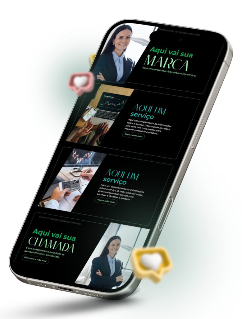 Mostrar um modelo de link na bio personalizado feito para um investidor do setor financeiro utilizar no Instagram profissional.