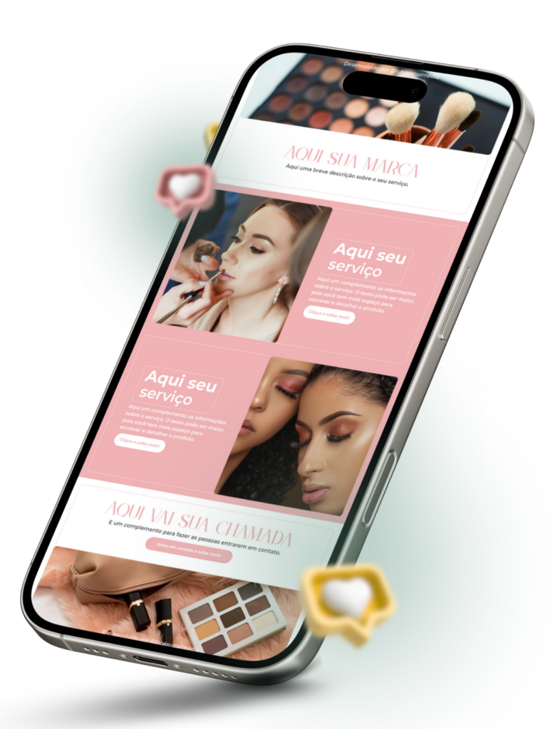 Mostrar um modelo clean de link na bio personalizado feito para um Maquiadora utilizar no Instagram profissional.